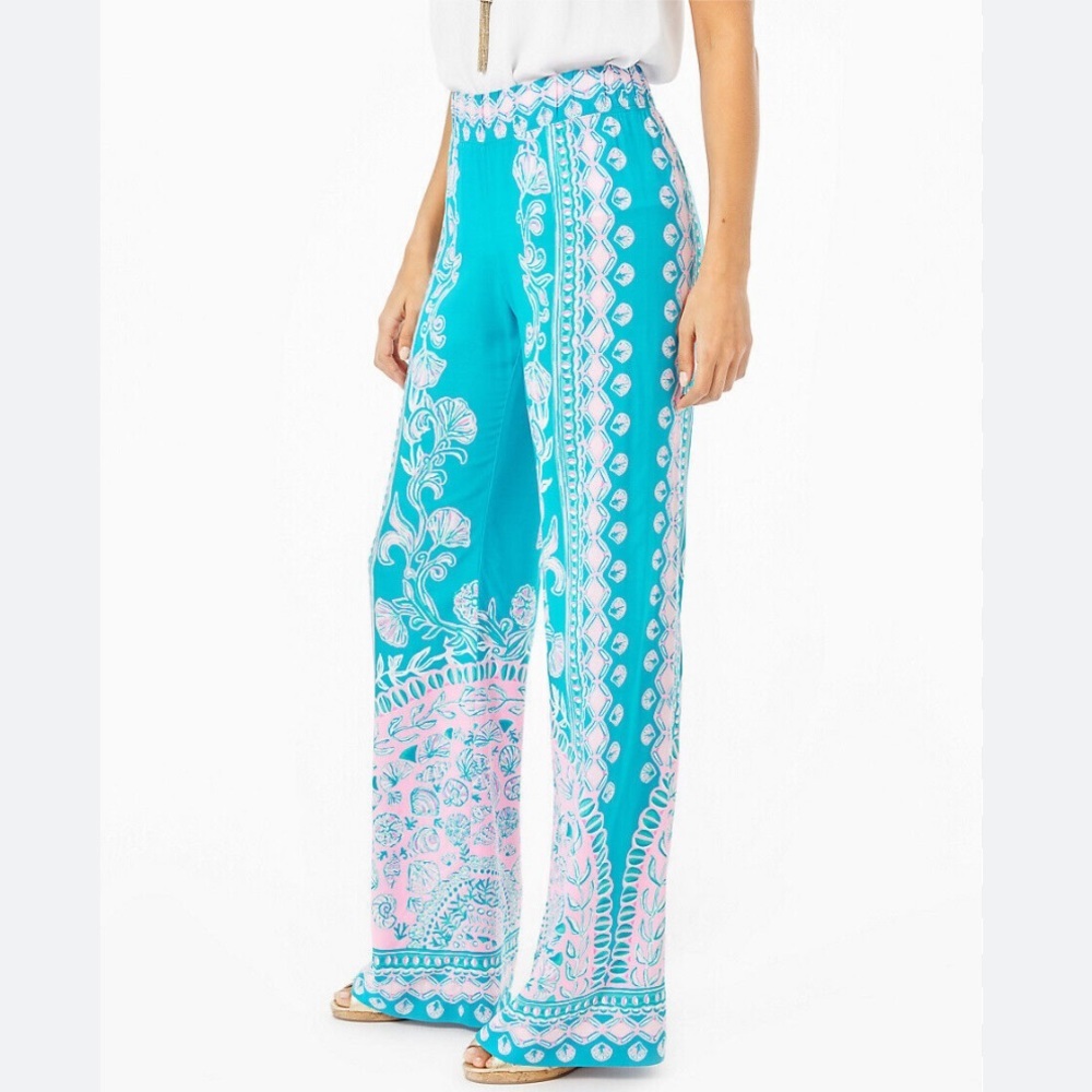 Lilly Pulitzer Turquoise and Pink Wide Leg Pants